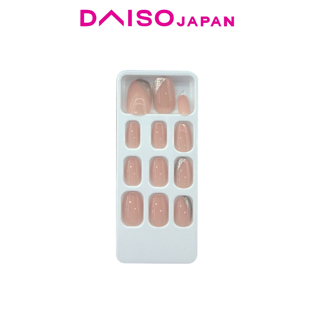 Daiso Nail Tips Fake Nails for Hands (Smoky Beige and Glitter Line