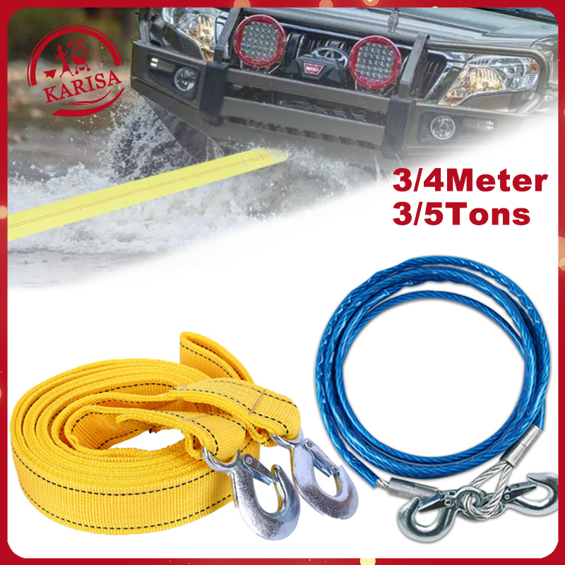 3/4M Heavy Duty Car Tow Rope with Hooks 3/5Tons Recovery Tow Cable