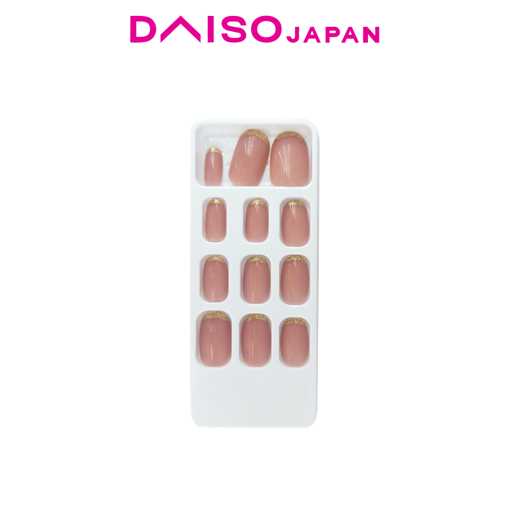 Daiso Nail Tips Fake Nails for Hands (Glitter French Tip Misty Pink