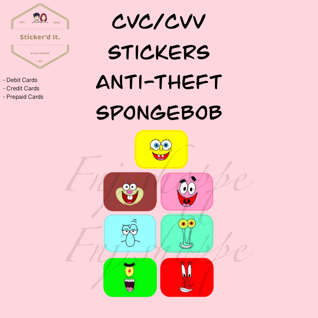 Spongebob CVV/ CVC Stickers (Anti-Theft Stickers for ATM and Credit ...
