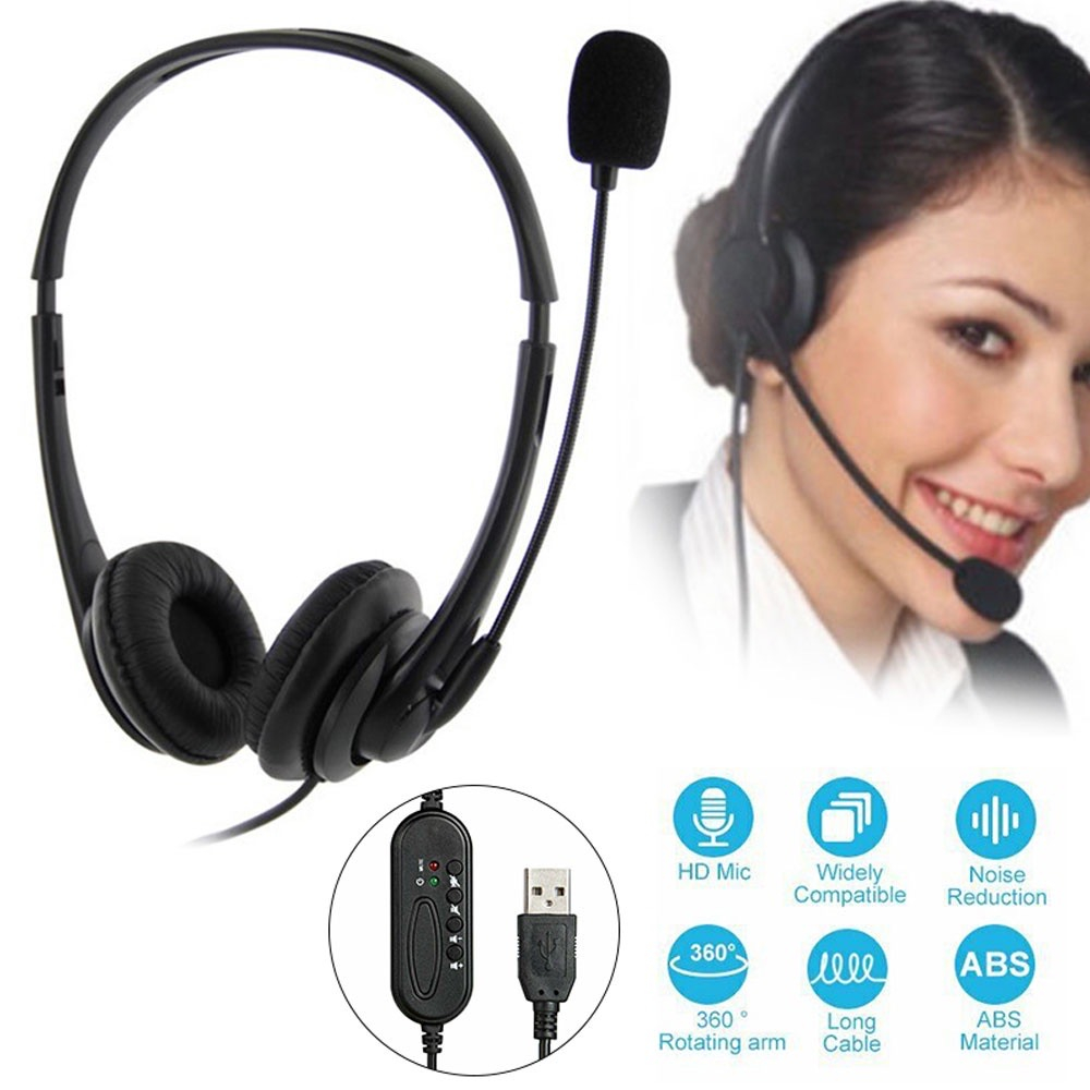 Noise Cancelling USB Headset Mute Function Call Center Headphone With