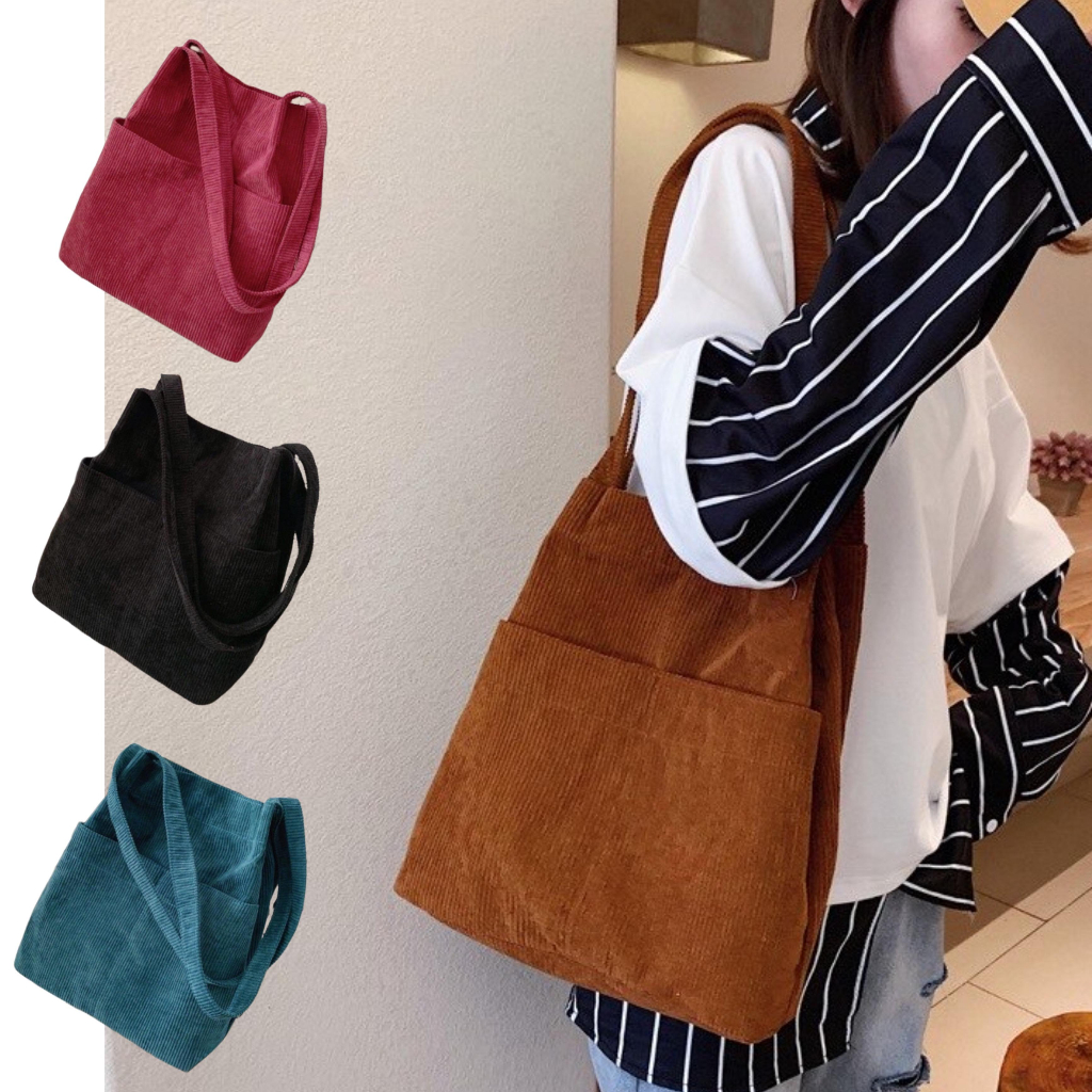 Korean New Fashion Corduroy Tote Bag Minimalist Corduroy Shoulder Bag ...