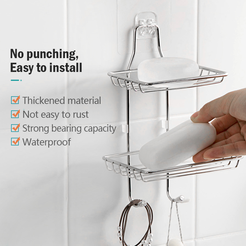 Stainless Steel Double-layer Soap Rack Wall Mounted Soap Holder ...