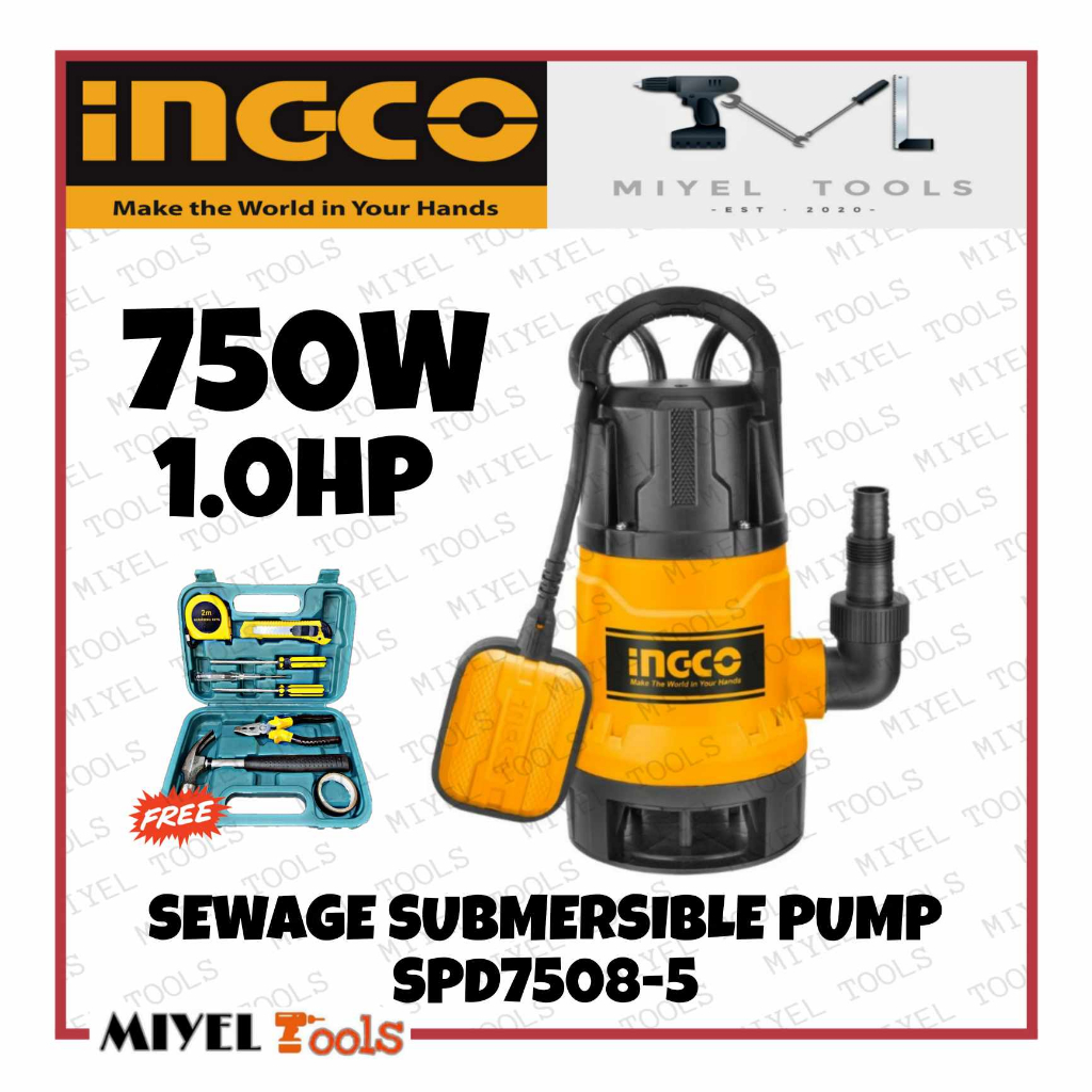 INGCO SPD7508-5 Sewage Submersible Pump 750W 1.0HP with Free Toolset ...