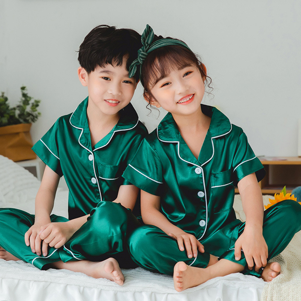Fashion Kid Pajamas Sets Silk Plain Sleepwear for Unisex (1PCS ...