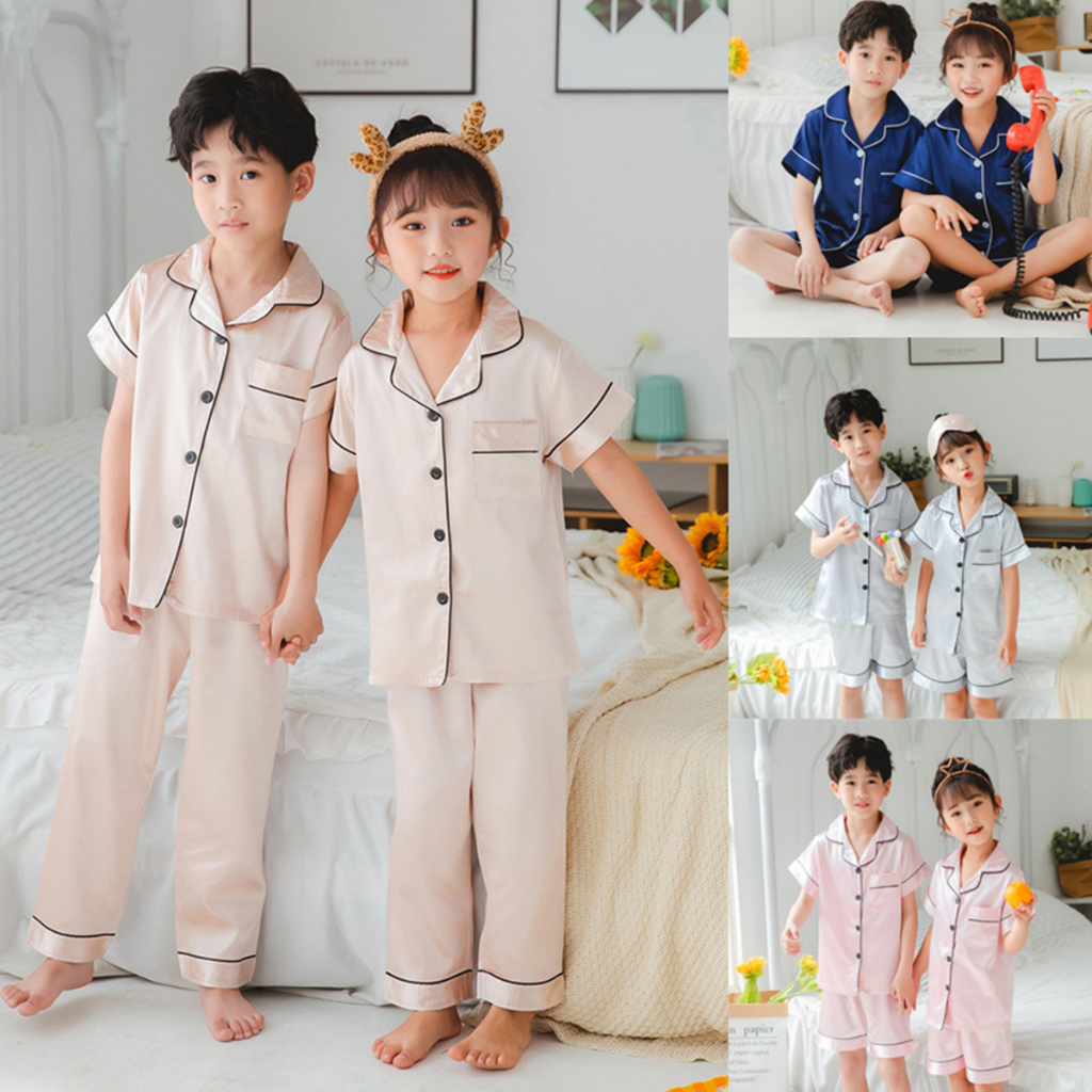 Fashion Kid Pajamas Sets Silk Plain Sleepwear for Unisex (1PCS ...