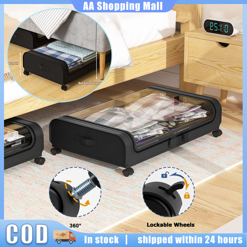 Under Bed Storage Box Transparent Foldable Storage Box With Wheels