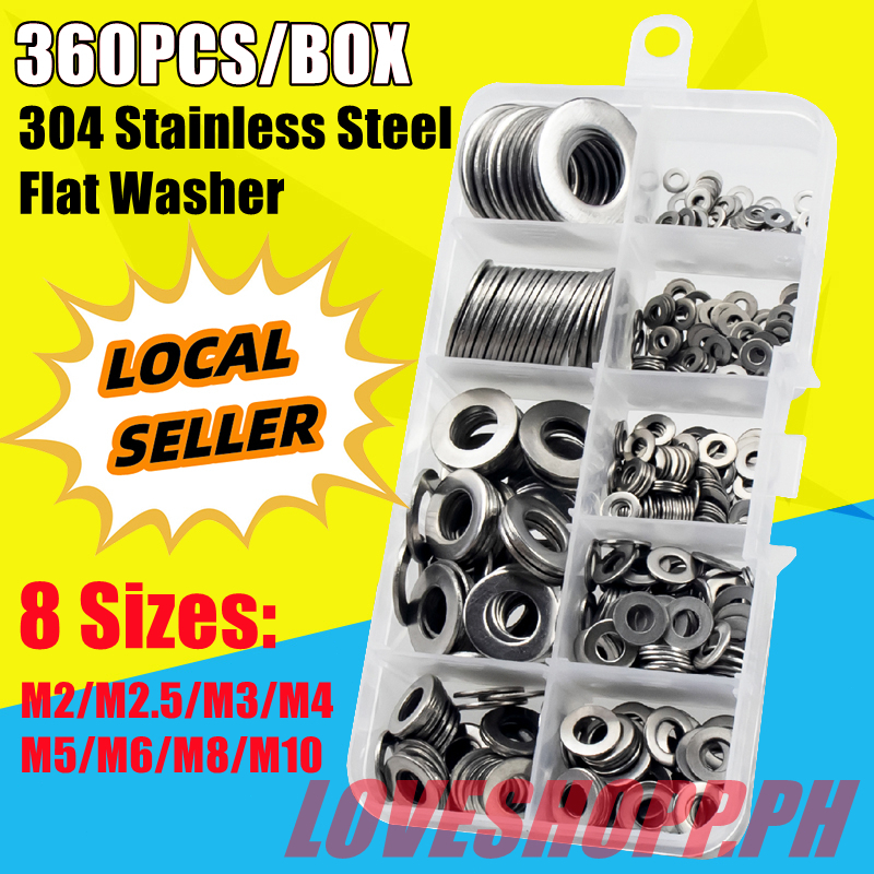 360PCS/BOX 8Size M2M10 304 Stainless Steel Flat Washer & Lock Washer