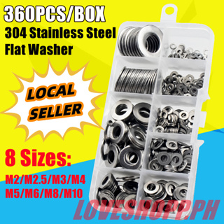 360pcs 304 Stainless Steel Flat Washers Assortment, Metal Washers