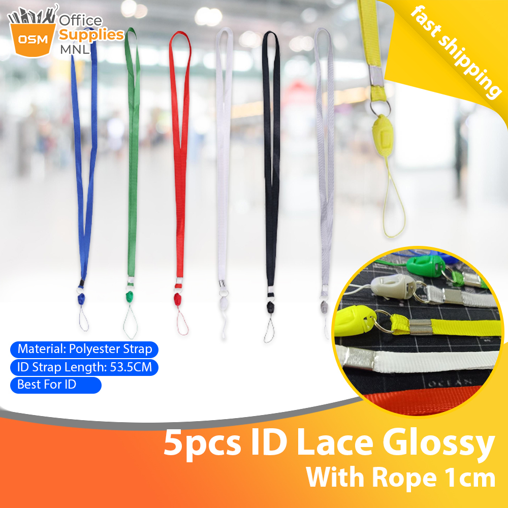 5pcs ID Lace Glossy with Rope 1cm ID Lanyard with Rope Holder ID Lace ...