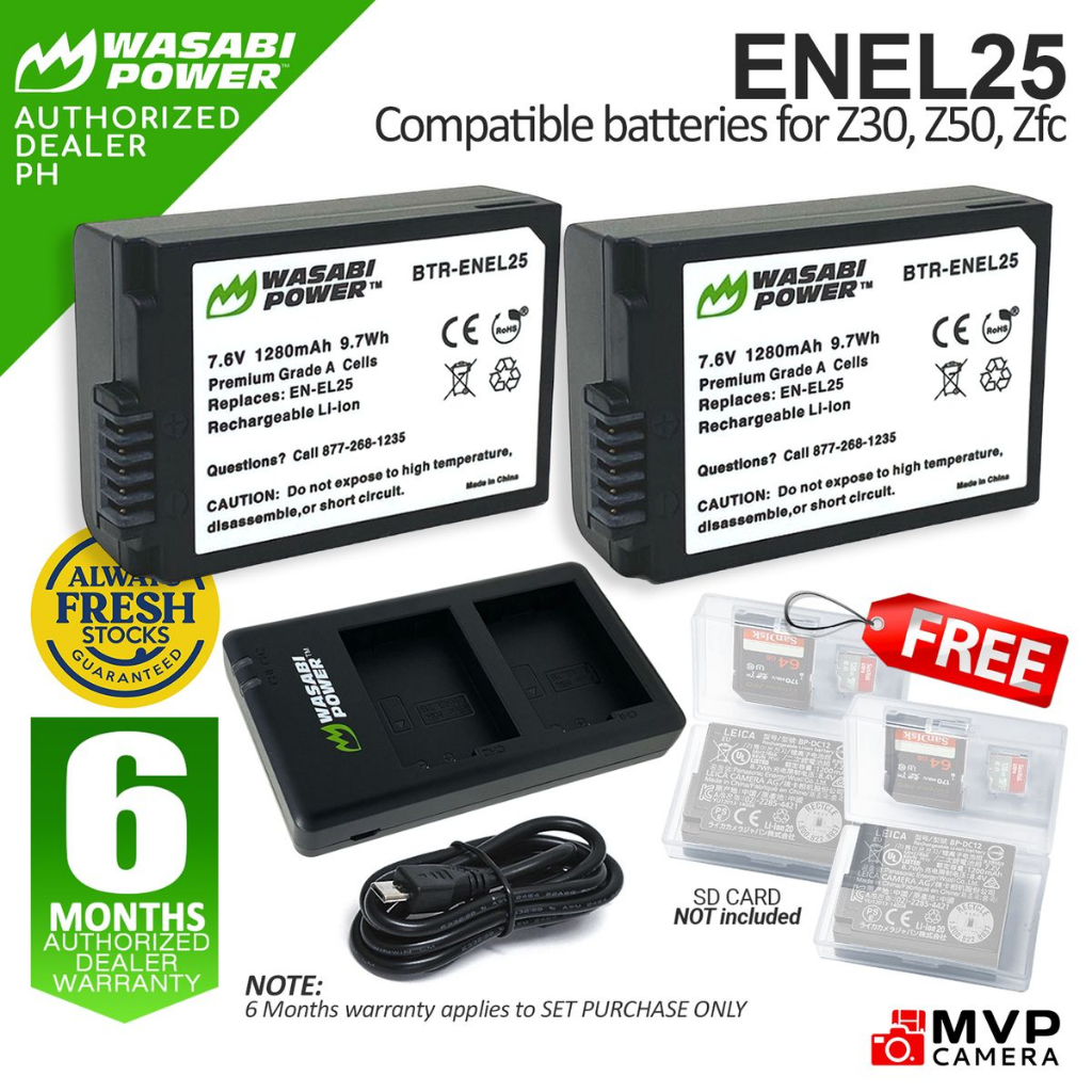 AUTHORIZED PH WASABI POWER NIKON ENEL25 EN EL25 Battery Charger Set