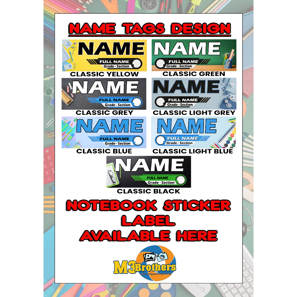 School Name Tag and Notebook Sticker Label (with FREE lace for Name Tag ...