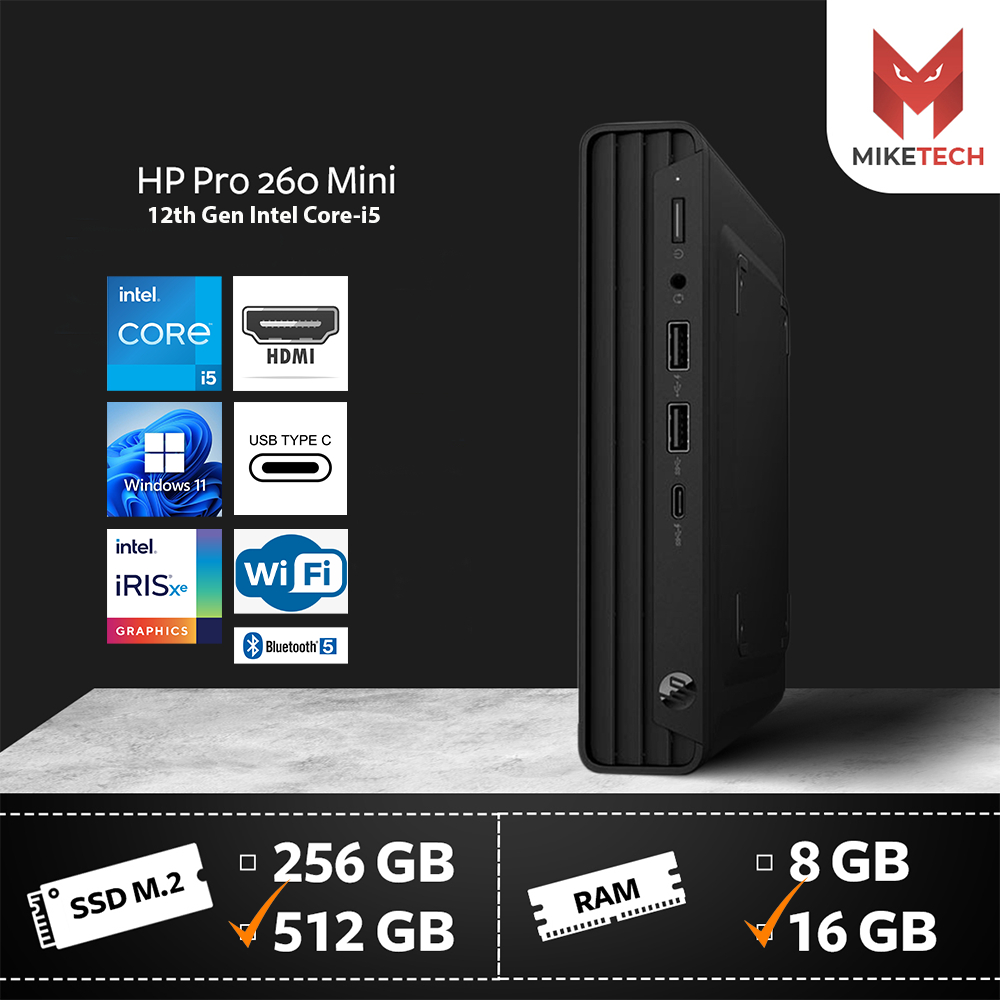 HP Pro 260 G9 Mini-PC 12th Gen Intel Core-i5 16GB RAM 512GB SSD Wi-Fi ...