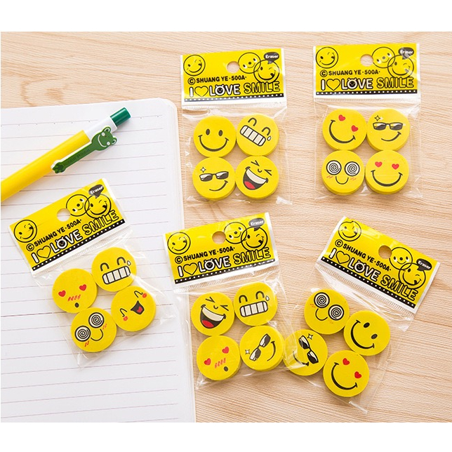 4pcs/pack mini smiley eraser school supplies cute Emoji smiley face