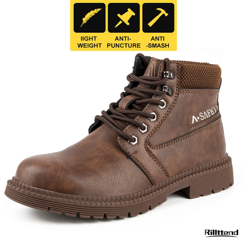 【Ready Stock】Safety Shoes men Steel toe cap Waterproof Work Boots Genuine  Leather Anti-smash Boots