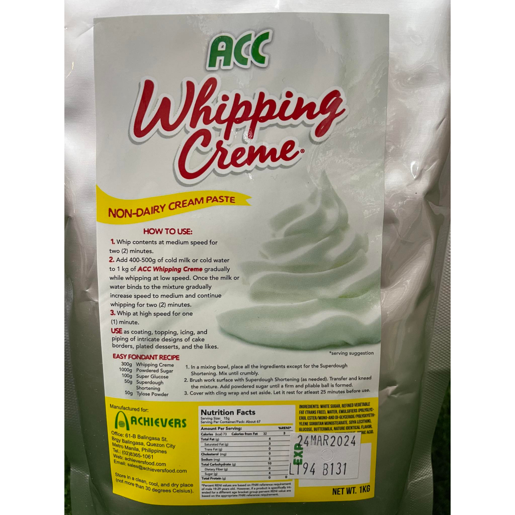 Acc Non Dairy Whipping Creme Paste 1kg Shopee Philippines 