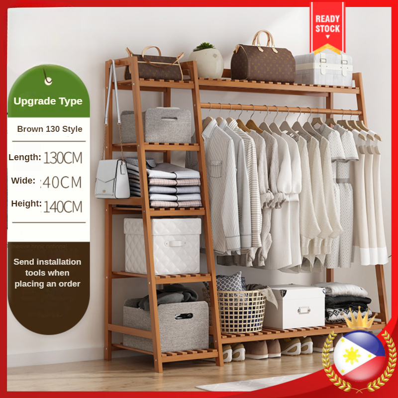 Bamboo Floor Coat Rack Hanger Organizer with Shoe Rack【Local ...