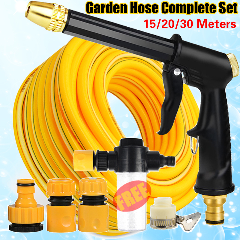 Garden Hose Complete Set 15 Meters with Foam Bottle for Water Carwash