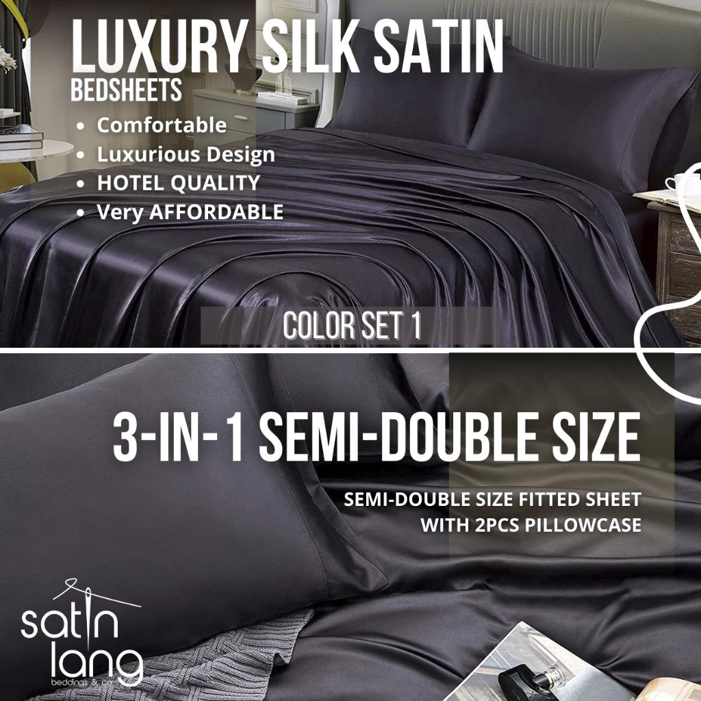 3in1 SEMIDOUBLE Size SATIN SILK Bedsheet w/ 2pcs Pillowcase (Fully