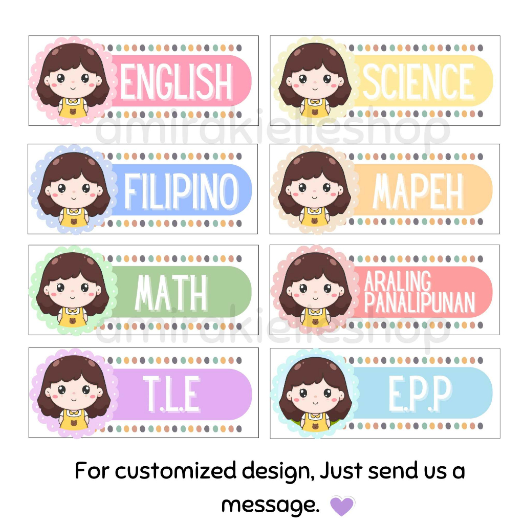 8 Subjects Customized Sticker Label For School Subjects Vinyl Sticker ...