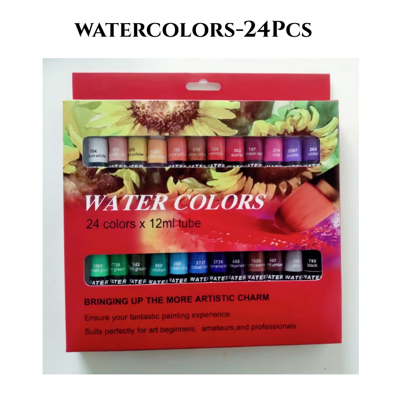MW 12/24 Colors Acrylic Paint Set/Watercolor Paint Set with Painting ...