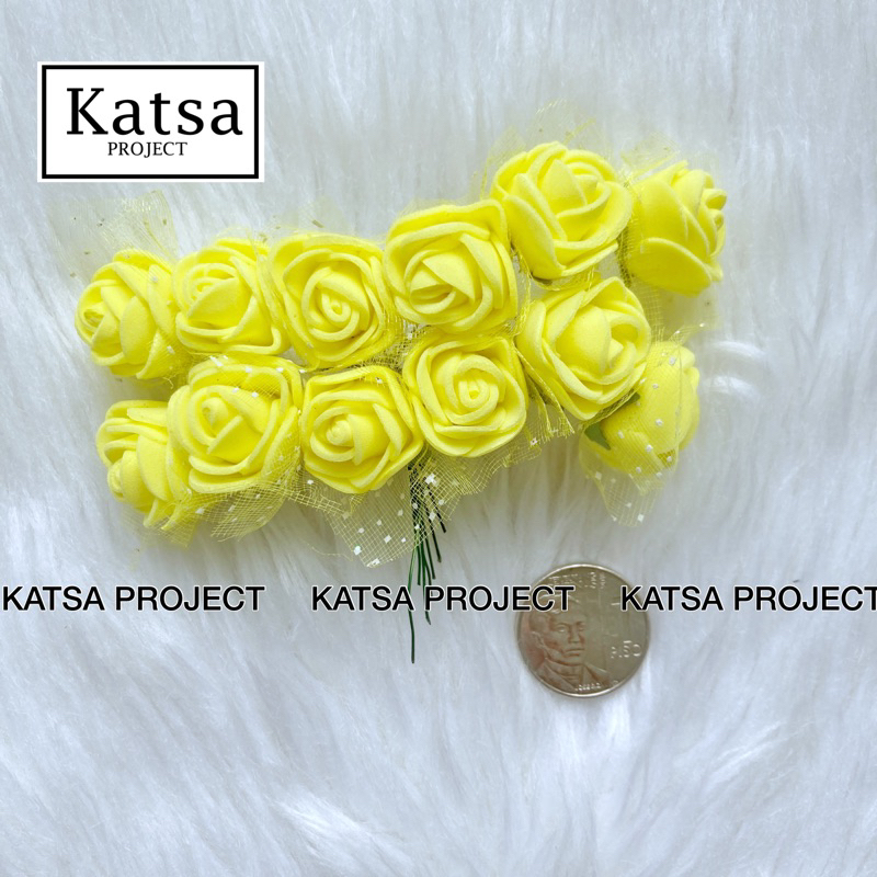 12pcs 2cm Mini ROSE Foam with STEM BOUQUET Mini Artificial Flowers