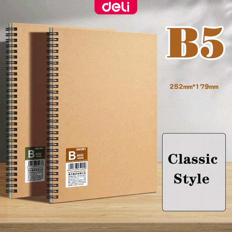 Deli B5/A5 Aesthetic Writing Spiral Notebooks 60Sheets Binder Line ...