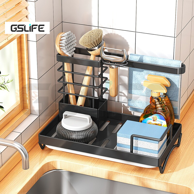 GSlife Dish Drainer Dish Drying Rack Rag Holder Storage Shelf Kitchen ...