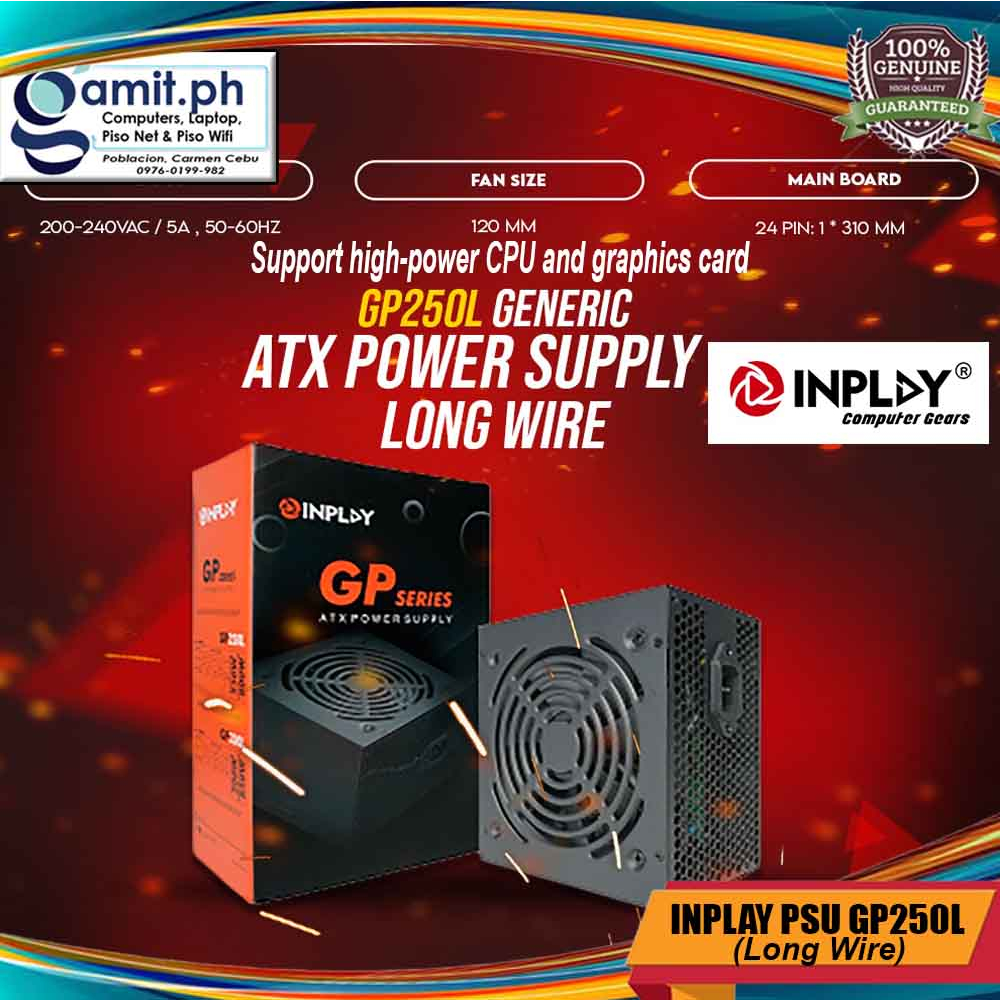 Inplay Atx Power Supply GP250L Long Wire For Computer Motherboard Power