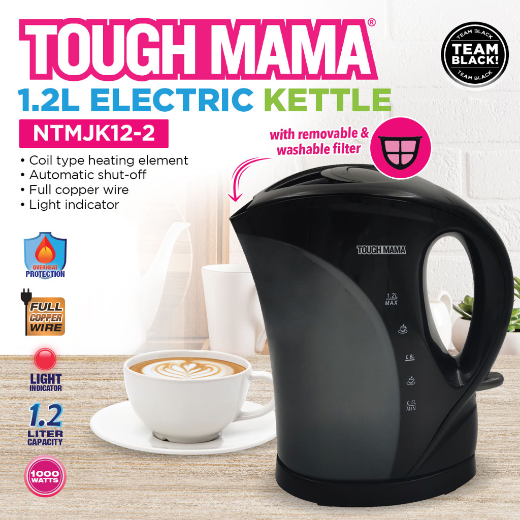 Tough Mama NTMJK122 Black 1.2L Electric Kettle Automatic Plastic Body