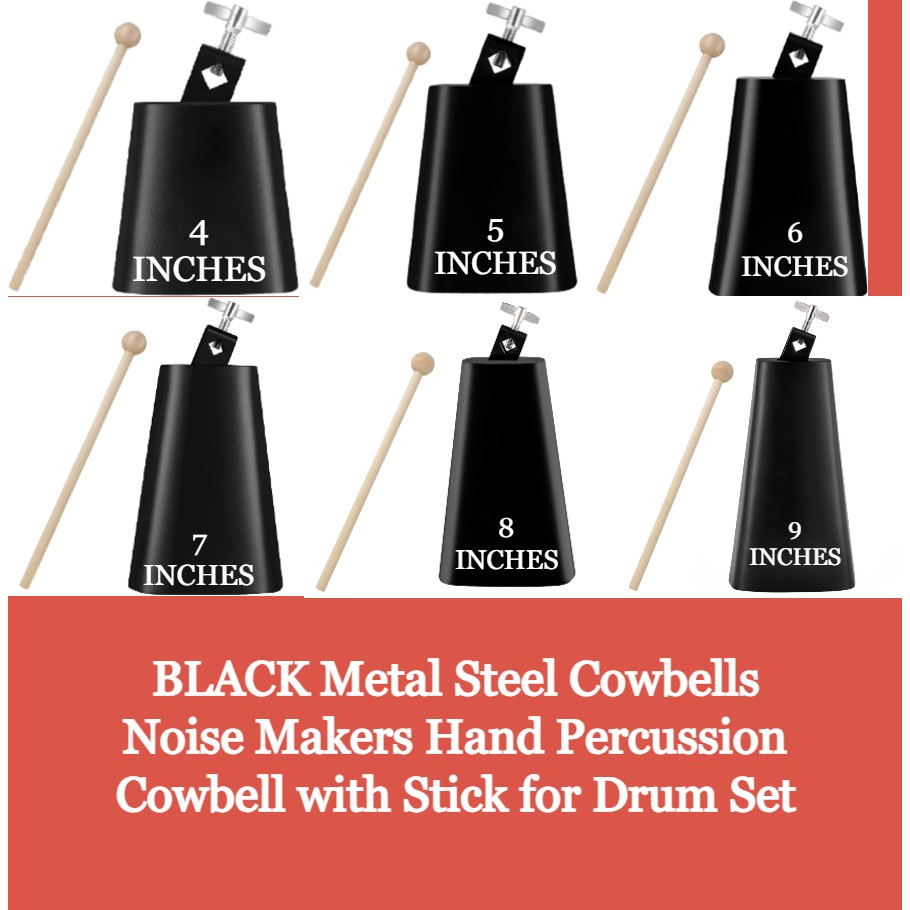 BLACK Metal Steel Cowbells Noise Makers Hand Percussion Cowbell with
