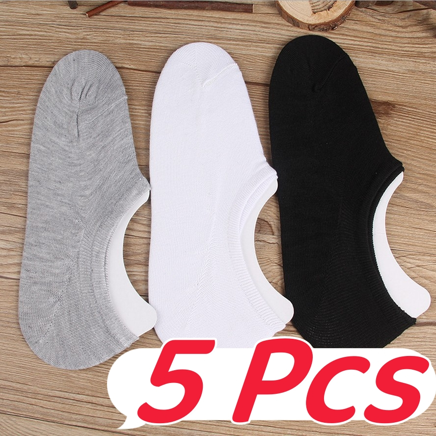 5 Pcs Pure Cotton Socks Footsocks Summer Breathable Plain for Men Women ...