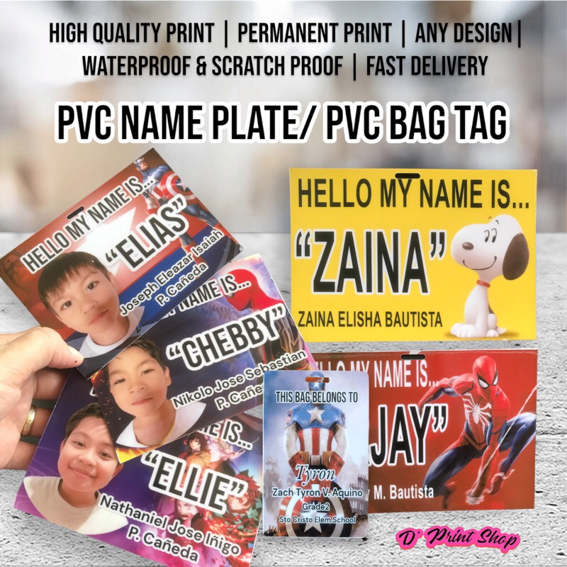 Customized PVC Name tag for kids (front print only ANY DESIGN U WANT ...