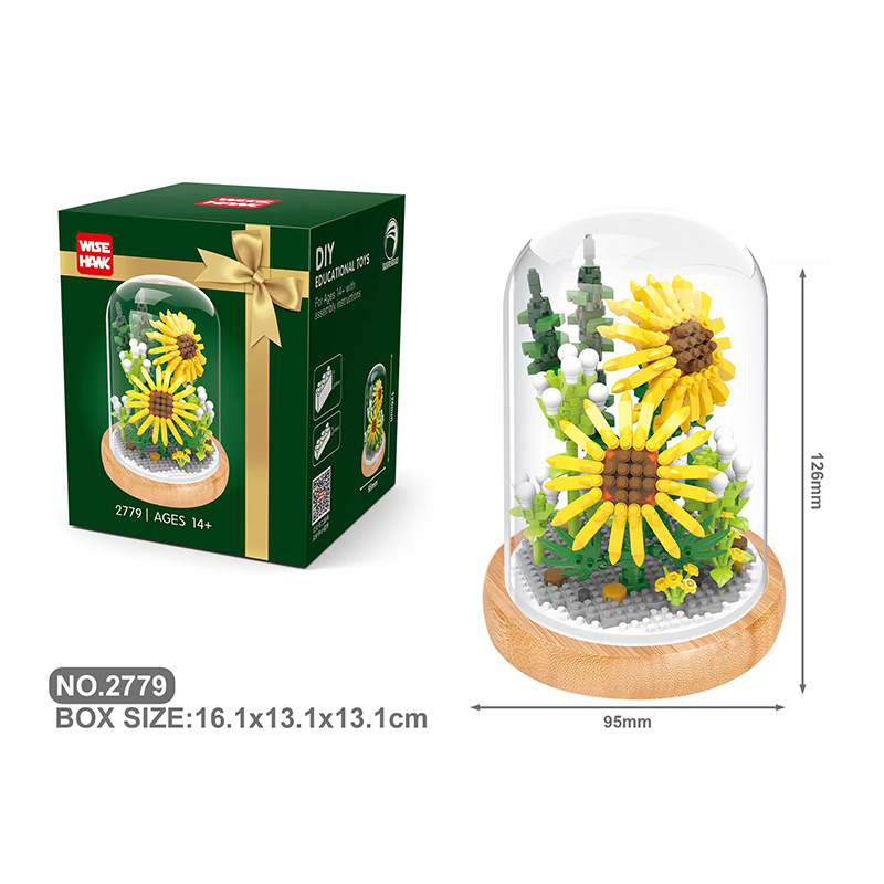 Flowers Music Box with Glass Cover Rose Flowers Building Blocks Toys