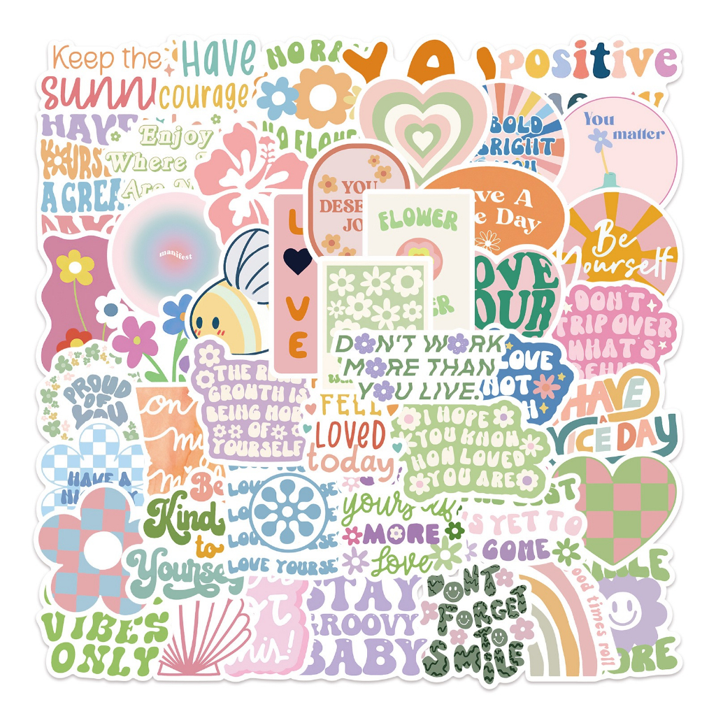 50Pcs Danish Pastel Positive Slang Series Stickers Waterproof DIY