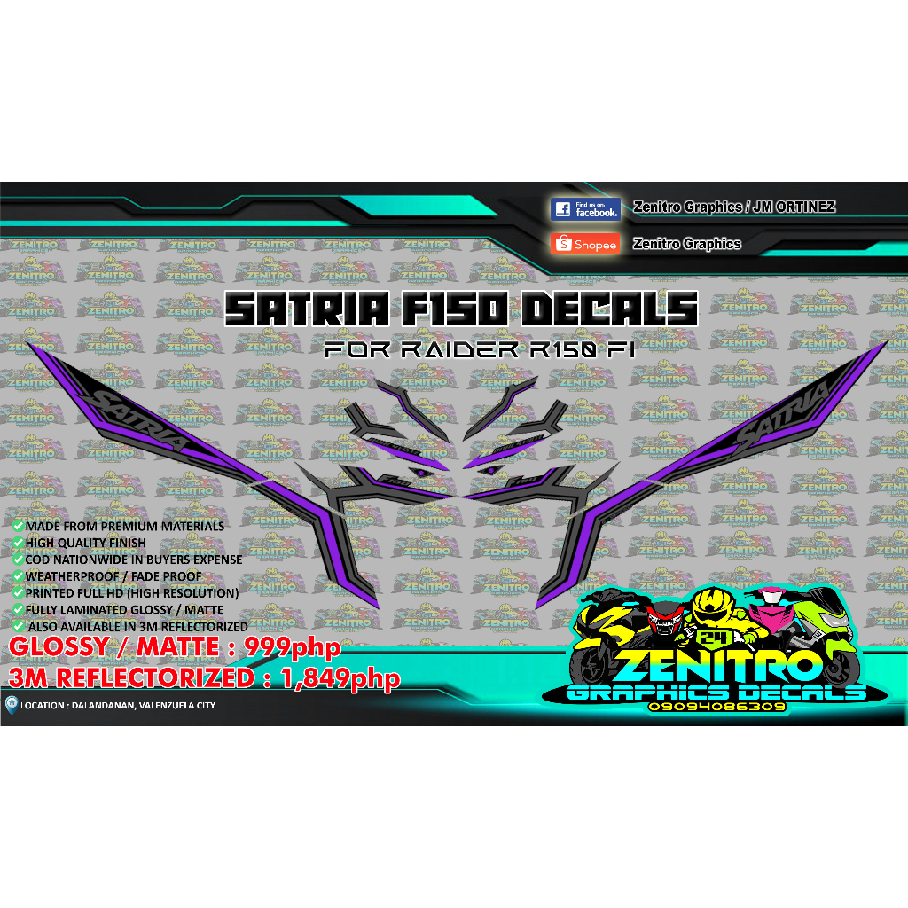 SATRIA F150 LINING DECALS FOR RAIDER R150 FI FOR BLACK (ZENITRO ...