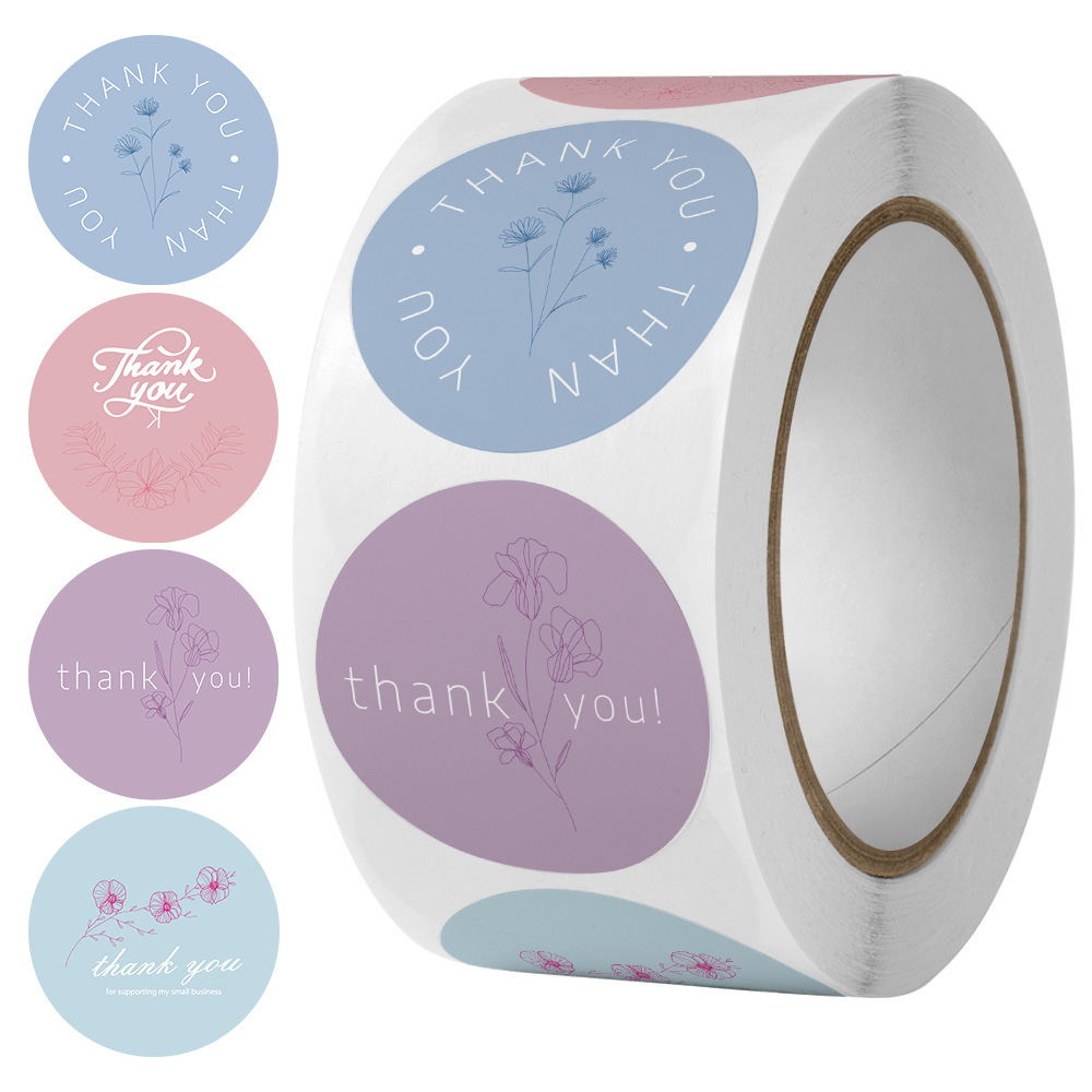 NEW 1Roll500 pcs Thank You tape Thankyou Flower Round Seal Sticker Tags ...