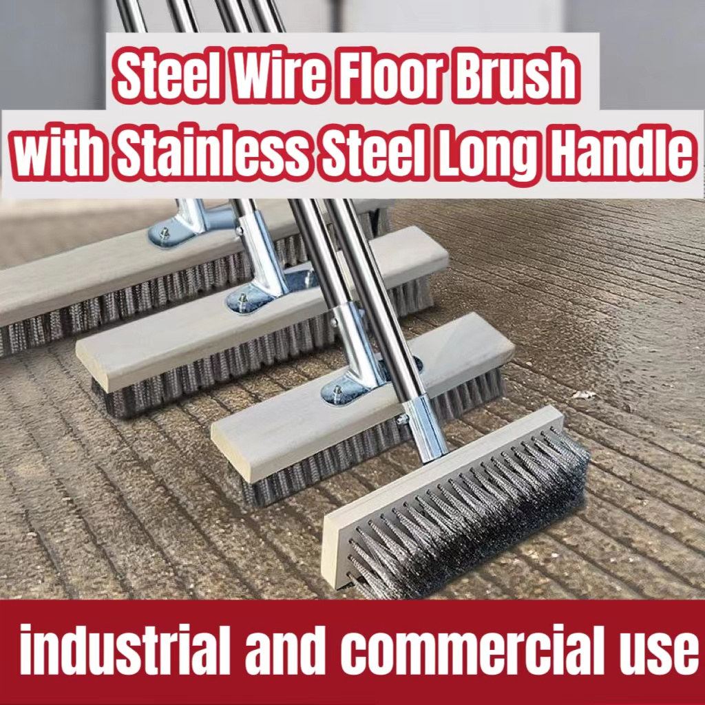 Steel Wire Floor Brush with Long Handle for Floor Hard Iron Pool Moss