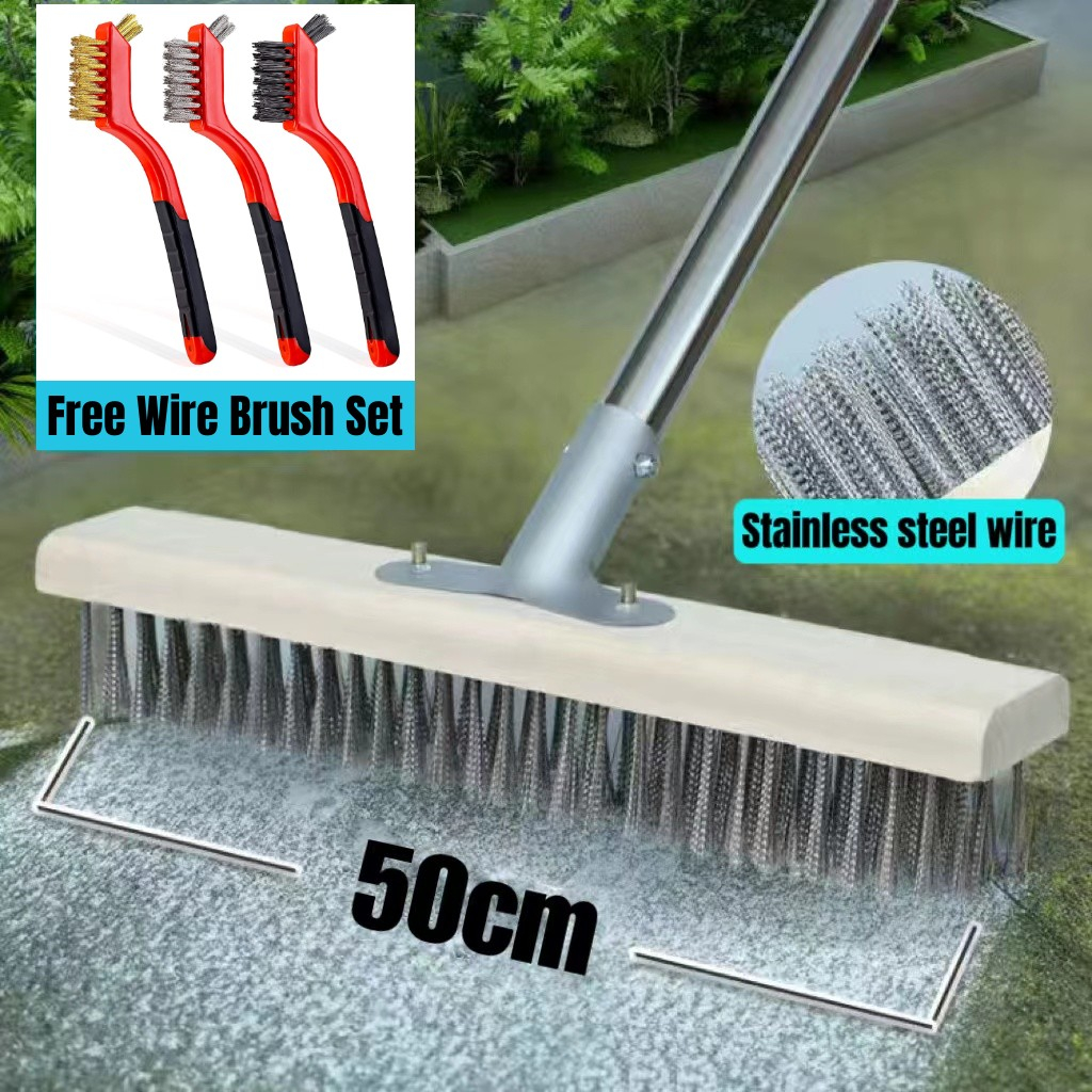Stainless Steel Wire Floor Brush with Long Handle Floor Hard Iron Pool
