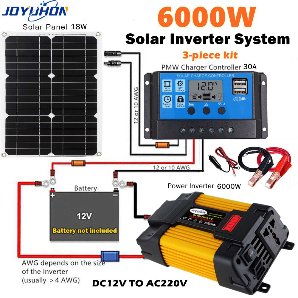 JOYUHON Solar Power Inverter System Set 18W Solar Panel 6000W inverter ...