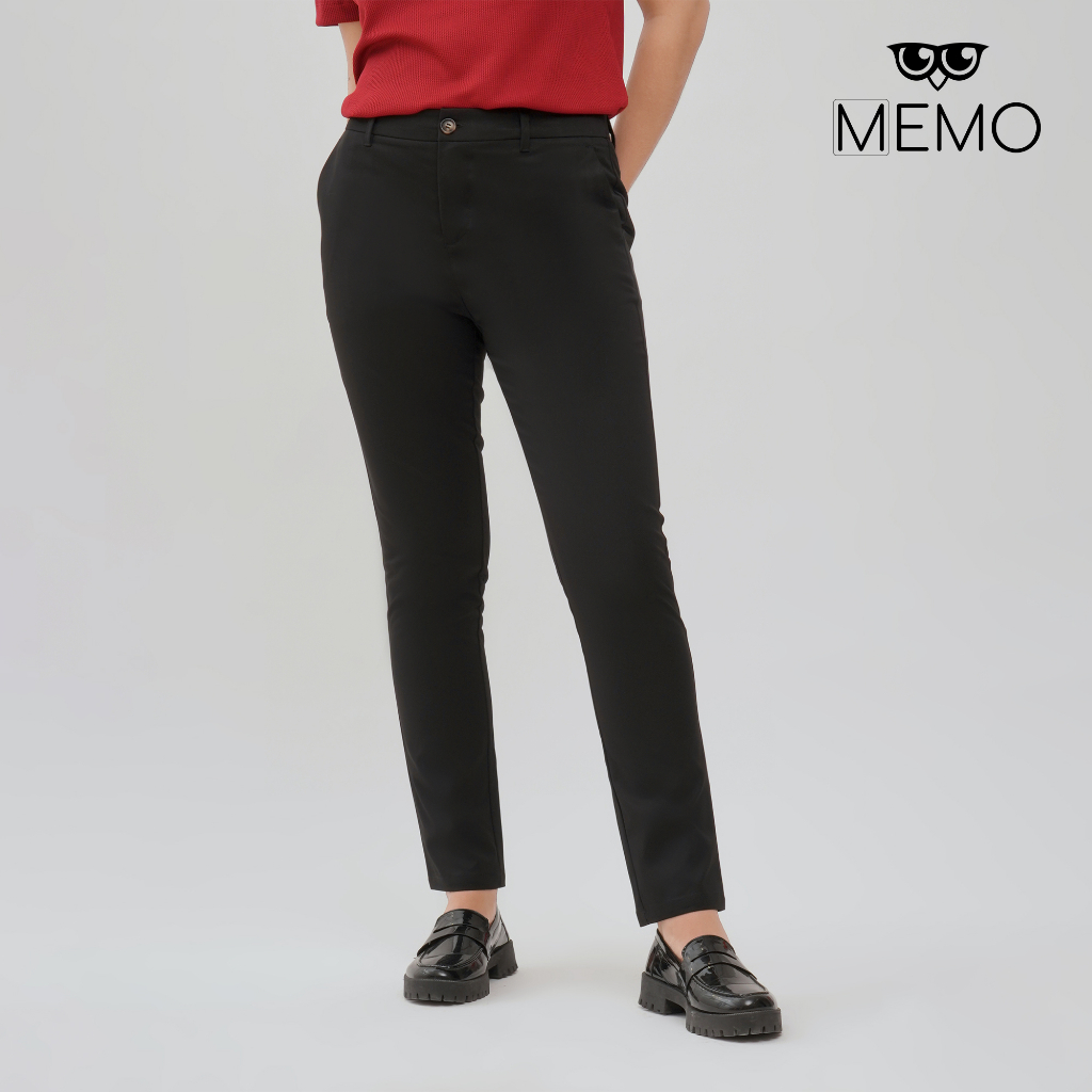 Memo Slim Trousers With Owl Embro For Women (Black/Dark Khaki) Shopee