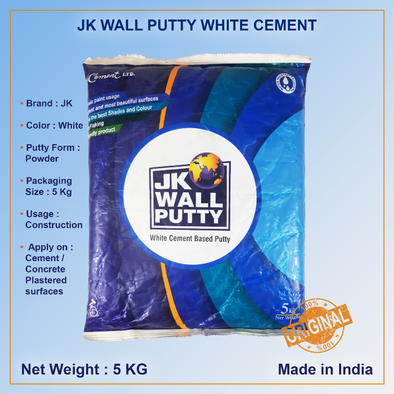 JK White Wall Putty 5KG Made In India Cement Based Concrete Plastered ...