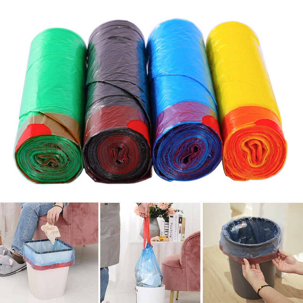 Household plastic pull rope garbage bag thickening automatic closing ...