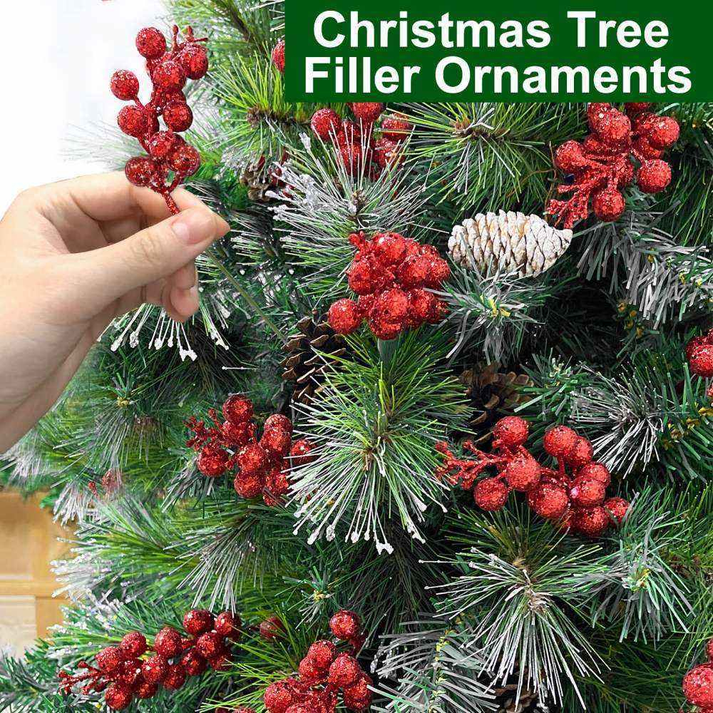 10pcs Berry Christmas Decor Glitter Artificial Fake Flowers 15heads Decorations Xmas Tree