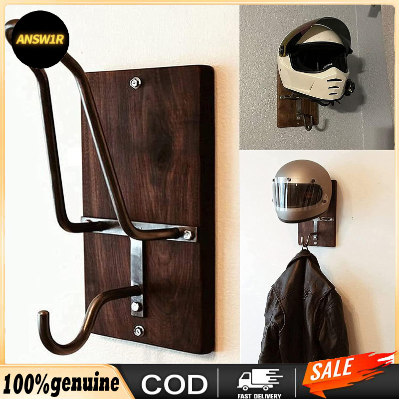COD Wood Steel Motorcycle Helmet Holder Hook Jacket Hanger Wall Mount Rack Hook for Coats Hats Caps Shopee Philippines
