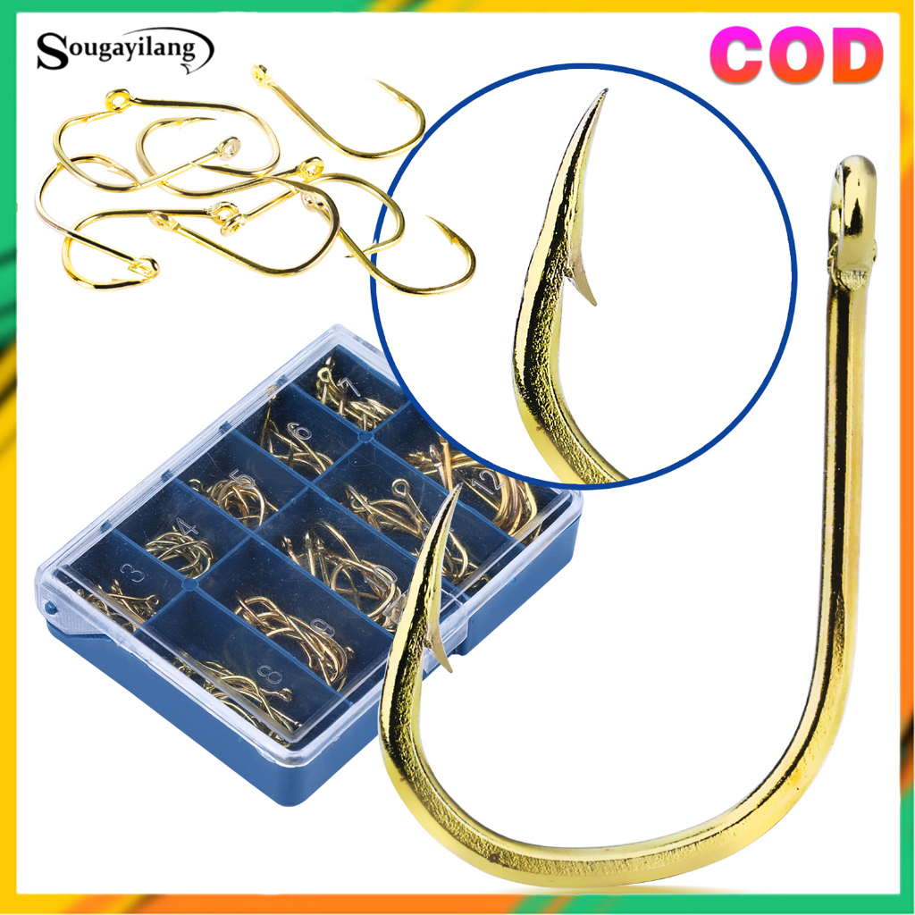 Sougayilang 70pcs Fishing Hooks with Box Golden Barbed Barb Hooks in ...