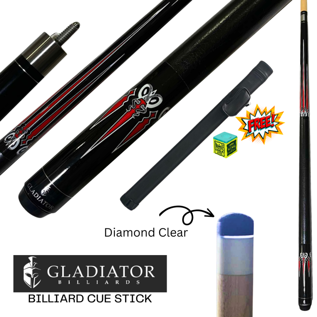 Gladiator Billiard Cue Stick Upgraded Clear Tip w Free Case / tako