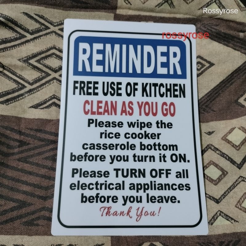 PVC Free Use Of Kitchen Clean As You Go PVC Plastic Signage (7.8x11