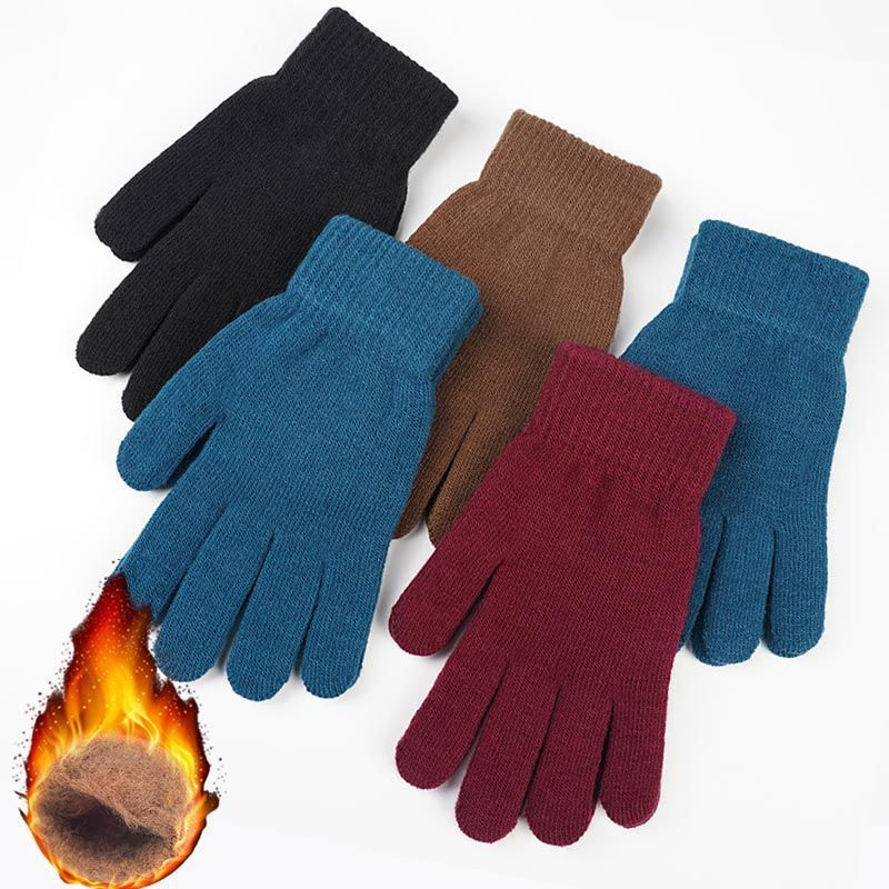 Winter Warm Thermal Wrist Warmer Full Fingered Gloves Solid knitted