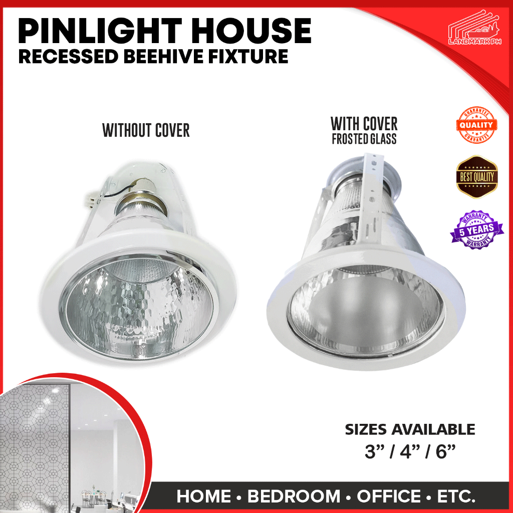 Recessed Pinlight Housing Beehive / LED E27 Fixture / Frosted Glass ...